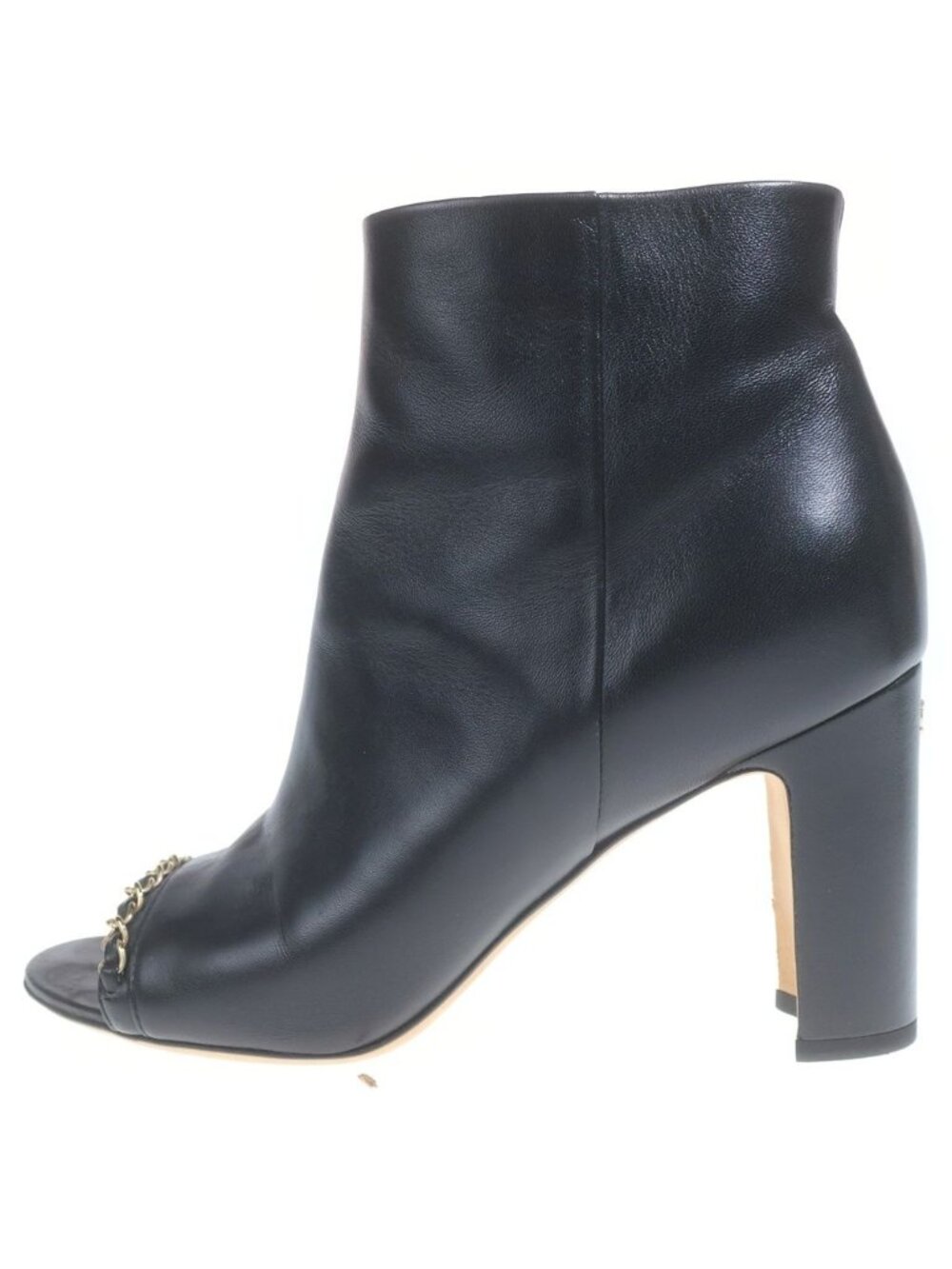 Chanel Black Leather Open Toe Wedge Boots